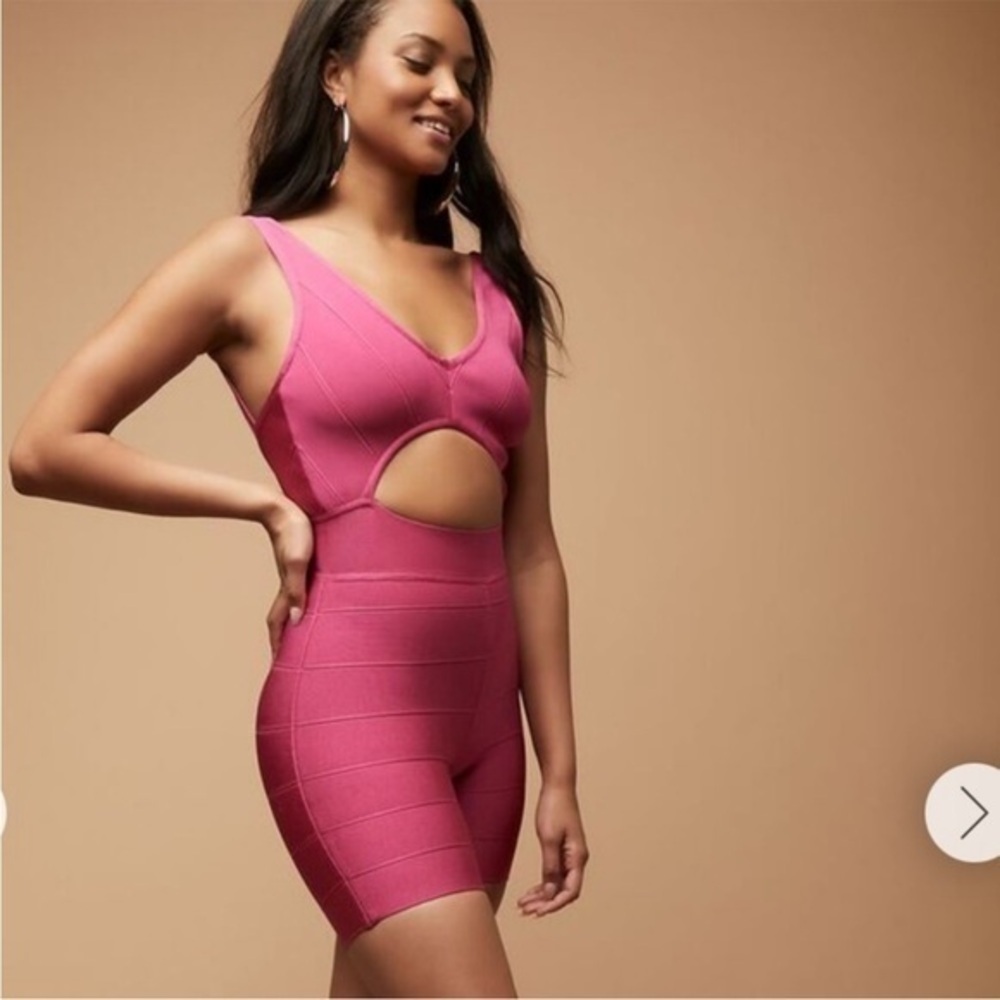 RARE HERVE LEGER X FOREVER 21 Pink Bandage Cut Out Romper